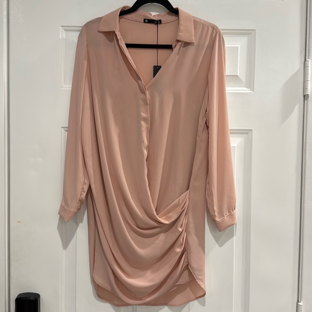 Krisa Drape Button Front Mini Dress in Blush Size Small